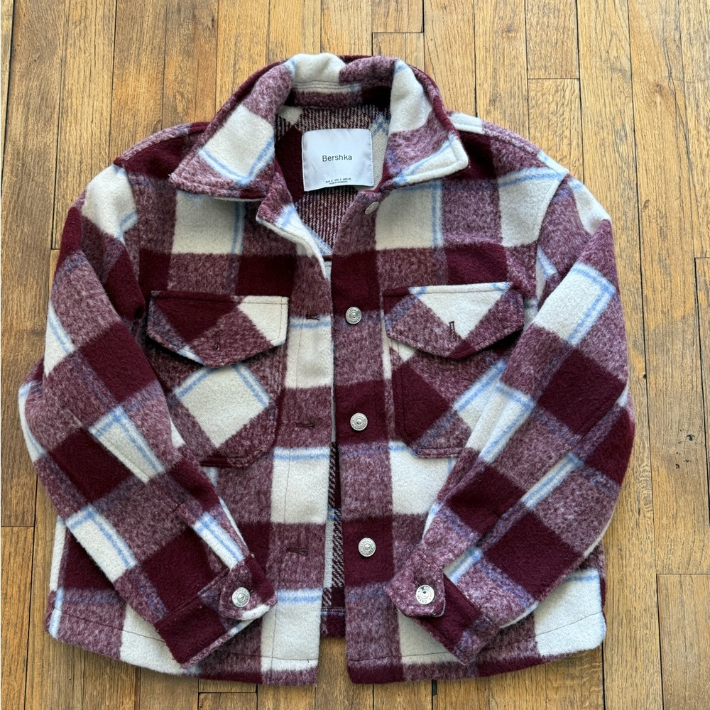 Bershka Red and White Jean Jacket Classic Style